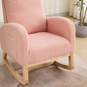 English Elm 27.2"W Rocking Chair Sherpa Glider with High Back and Side Pocket, Cozy Foam Seat, Rubber Wood Legs Pink W3188P304606