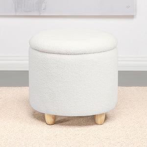 English Elm Faux Round Sheepskin Storage Ottoman with Removable Lid and Natural Wood Legs for Cozy Living Space Ivory B016P383359