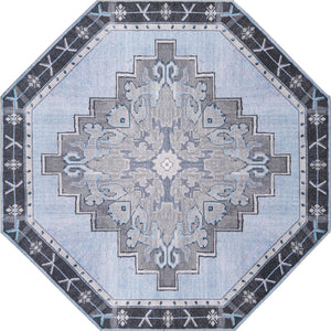 Unique Loom Timeless Thomas Machine Made Medallion Rug Blue Gray, Navy Blue 7' 7" x 7' 7"