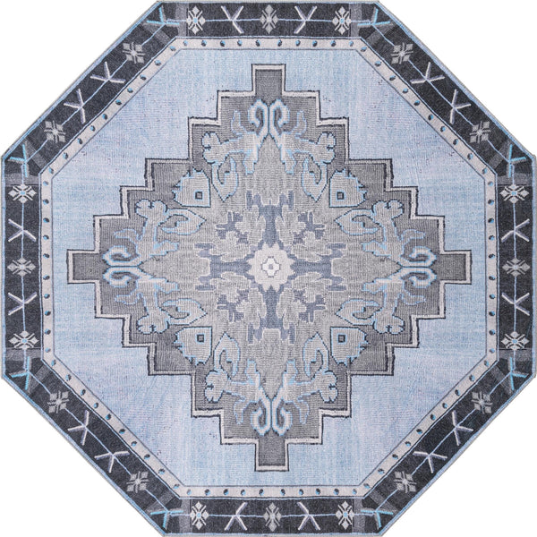 Unique Loom Timeless Thomas Machine Made Medallion Rug Blue Gray, Navy Blue 7' 7" x 7' 7"
