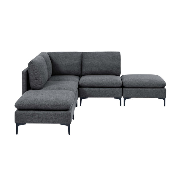 English Elm Linen Upholstered Sectional Sofa with Black Metal Legs Mid-century Modern Living Room Dark Gray B2748S00110