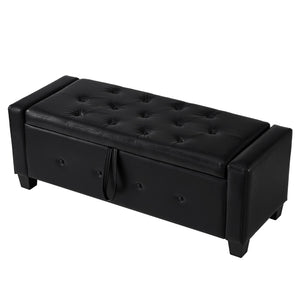 English Elm 48" Storage Ottoman Bench with Tufted Faux Leather Upholstery, Solid Wood Frame & 300lb Capacity Black W1097P338776
