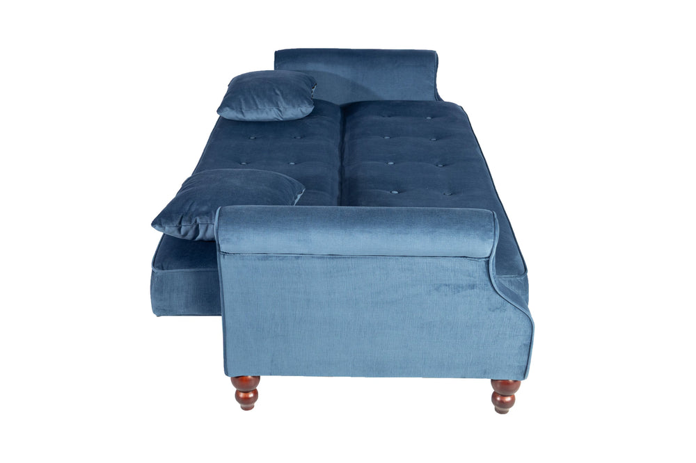 English Elm Adjustable Sofa Bed with Hidden Under-Seat Storage, Button-Tufted Comfort & Rolled Arm Elegance Blue 72 L x 43 W x 13 H B089P240494