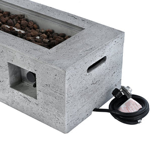English Elm U_style Rectangular Outdoor Propane Fire Pit Mgo Set with Tank Cover Table Grey WY000498AAE