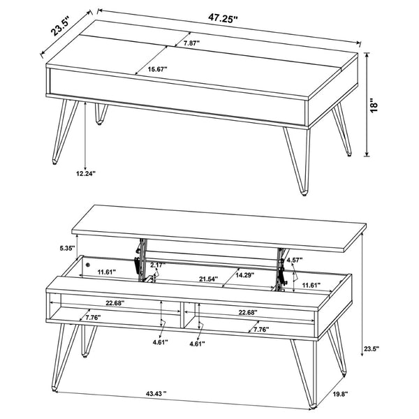 English Elm Golden Oak Lift Top Coffee Table and End Set with Hairpin Legs Storage B062S01494