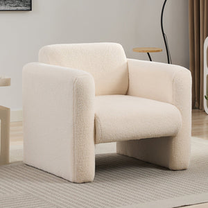 English Elm Modern Accent Chair Breathable Sherpa Upholstered Reading Armchair with Plush Cushion and Lumbar Support Cream 30 L x 25.75 W x 22.76 H WF325072AAC