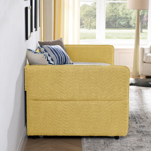English Elm Daybed Boucle Upholstered Tufted Twin Trundle Sofa for Guest Bedroom Studio Lounge Yellow W1413S00174