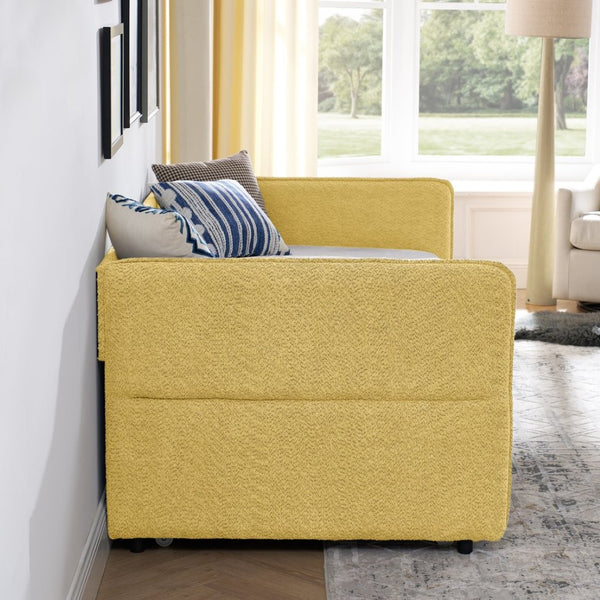 English Elm Daybed Boucle Upholstered Tufted Twin Trundle Sofa for Guest Bedroom Studio Lounge Yellow W1413S00174