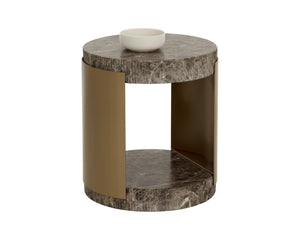 Sunpan CAVETTE End Table - Dark Emperador Marble-Effect with Brass Frame for Stylish Living Room Accent 112635