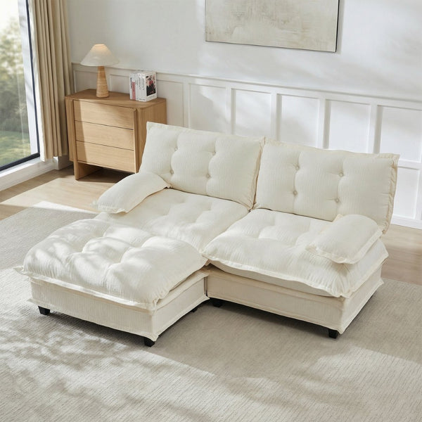 English Elm 77" Modular Cloud Sectional Chenille Couch Deep Lounge Seat with Ottoman for Living Room Beige W714S01675