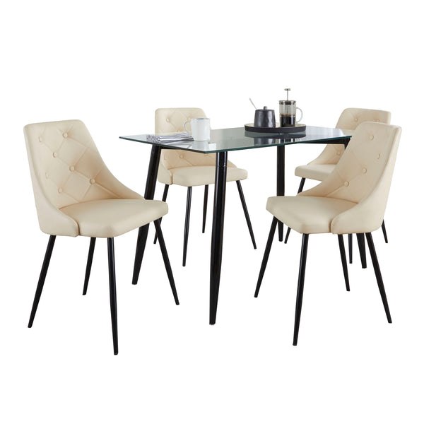 English Elm Clara-Giovani Contemporary 5-Piece Dining Set in Cream Faux Leather with Black Metal Frame & Glass Top B202S01478