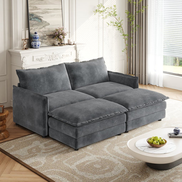 English Elm Corduroy 2-Seater Cloud Sofa With Movable Footrests – Oversized Comfort & Modular Design For Living Rooms W834S00437