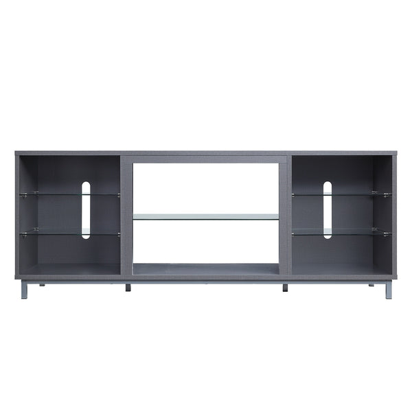 English Elm Brighton 60" TV Stand with 7 Shelves & Tempered Glass Dividers, Cable Management, Sleek Design Grey B365P398318