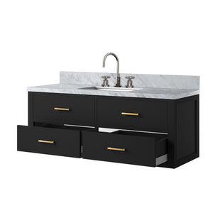 English Elm Black Single Bath Vanity 48" W With Carrara Marble Top & Faucet Set – Elegant Storage Solution For Homes B2731P257994