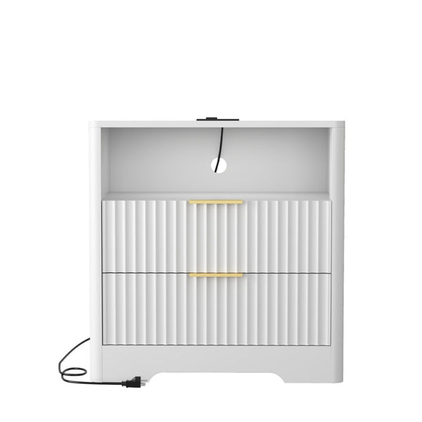 English Elm Nightstand with Usb Charging Ports Ac Outlet Night Light and Cabinet for Bedroom W1321P399421