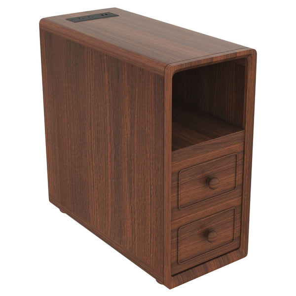 English Elm End Table With Charging Station, Ample Storage & Warm Walnut Finish For Bedroom Or Living Room W2593P289144