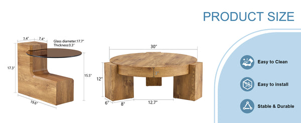 English Elm The detachable double-decker coffee table — Wood MDF, quick 10–15 min assembly, anti-collision, easy-clean modern design W1151P184841