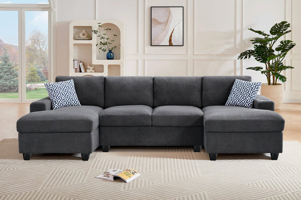 English Elm Multifunctional Corduroy Modular Sectional with Dual Chaise Cup Holders Living Room Dark Gray B2730S00077