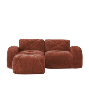 English Elm L-shaped Velvet Sectional Sofa Tufted Modular Design with High Density Foam Boneless Build Red+Brown W714S01594