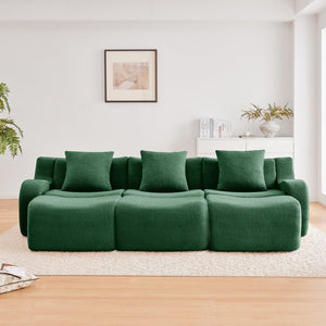 English Elm Three-Seat Modular Sofa with Plush Teddy Fabric, No Assembly, Ergonomic Curved Armrests & Non-Slip Base Green W714S01443