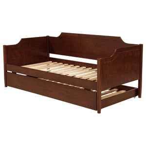English Elm Cherry Cherry Wood Twin Daybed With Trundle — Romantic Cutouts, Rich Finish, Space-Saving Guest Solution B062S01313