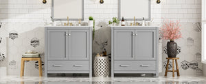 English Elm 60" Grey Bathroom Vanity Set with Double Sinks, Solid Wood, Soft-Close Doors, Divided Drawers & Storage Shelves for Spacious Modern Baths N729P000001E