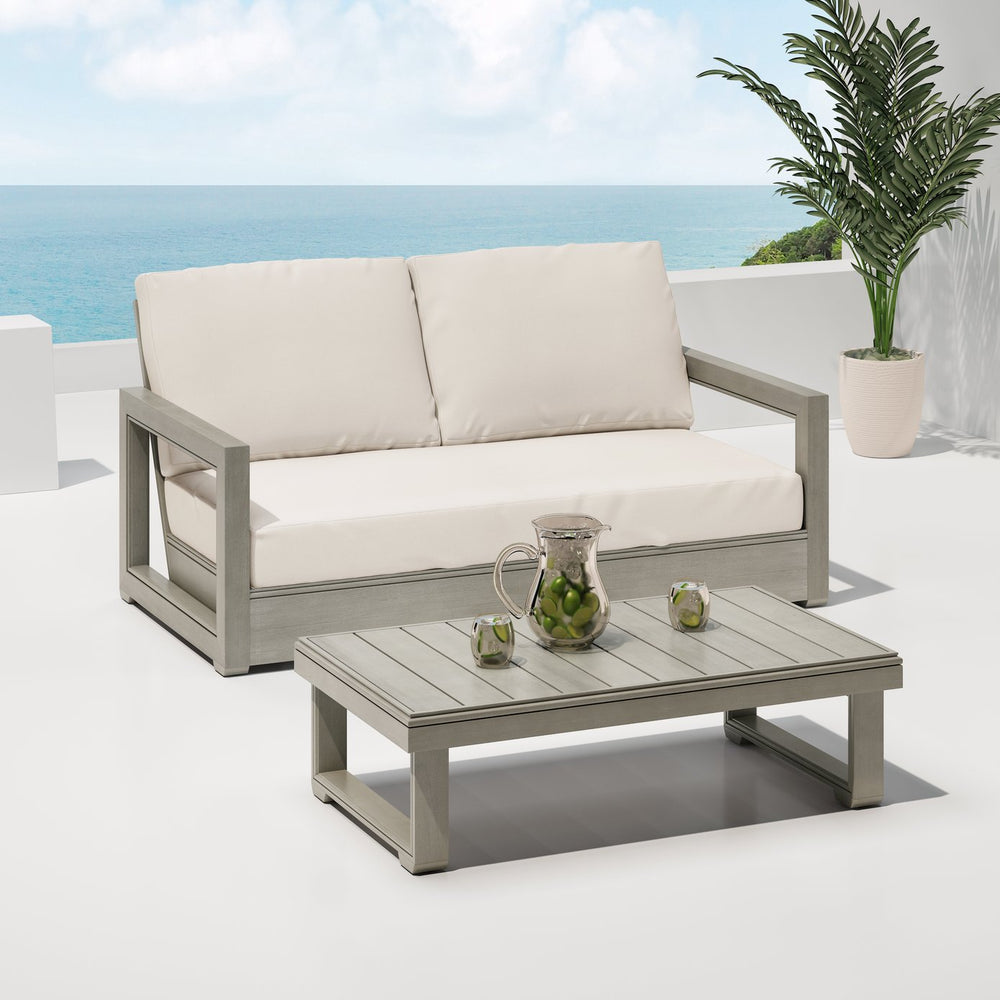English Elm Christopher Knight Home® - WESTCHESTER Acacia Wood Loveseat and Coffee Table Set with Floor-Chair Design and Water-Resistant Cushions Beige,LIGHT GREY 55.75 L x 32.75 W x 18.6 H N776P301043G