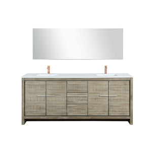 English Elm Rustic Acacia Double Vanity 80" With White Quartz Top, Rose Gold Faucet & 70" Mirror For Luxury Bath B2731S01694-GIGA
