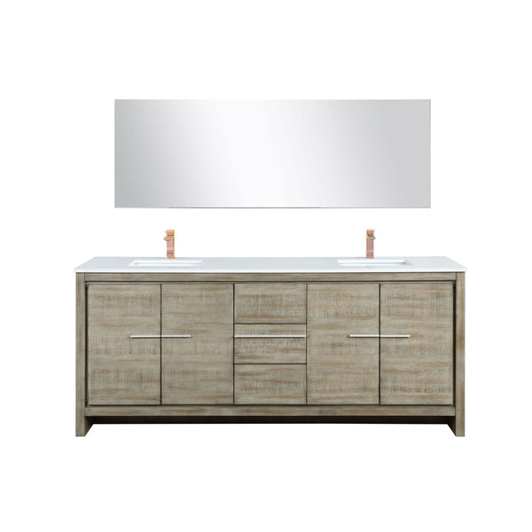 English Elm Rustic Acacia Double Vanity 80" With White Quartz Top, Rose Gold Faucet & 70" Mirror For Luxury Bath B2731S01694-GIGA