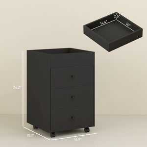 English Elm HOMCOM Mobile 3-Drawer Office Storage Cabinet with Removable Top Tray, Locking Wheels, Space-Saving Design Black W2225P217758