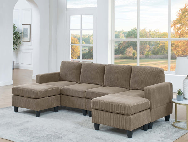 English Elm Savannah Corduroy Modular Sectional with Matching Ottoman for Contemporary Living Rooms Camel B343S00047