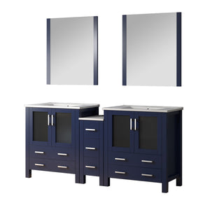 English Elm Navy 72 in Double Bath Vanity with Side Cabinet, Solid Wood, Soft-Close Drawers, Ceramic Top Durable B2731S00614