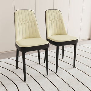 English Elm 63 Inch Mdf Cream Dining Set Six Seats Pu Leather Chairs Black Metal Legs Modern W2189S00898