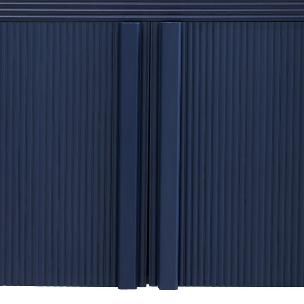 English Elm U_style Wave Door Pine Console Table Sculptural Storage for Entryway or Sofa Navy Blue N711P415846V