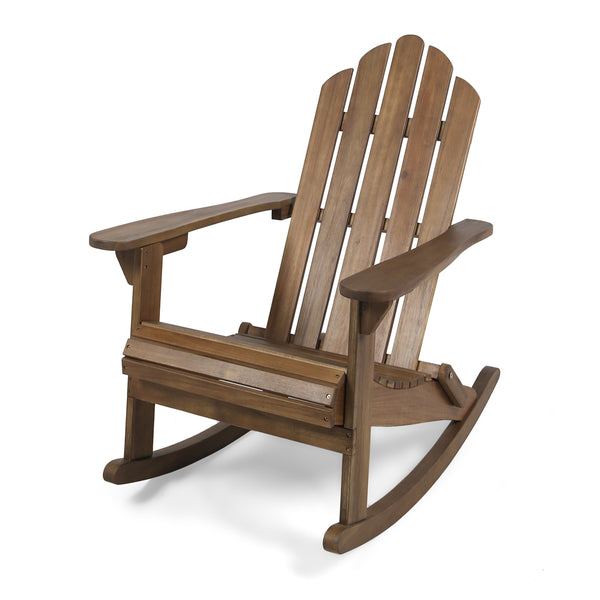 English Elm Christopher Knight Home® - HOLLYWOOD Acacia Wood Adirondack Rocking Chair with Long Rockers, Weather-Resistant, Cozy Cottage Vibe Dark Brown 38.75 L x 28 W x 9 H 62398.00DBRN