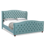 Arctic Blue Velvet King Bed Set with Shelter Headboard & LED Lighting