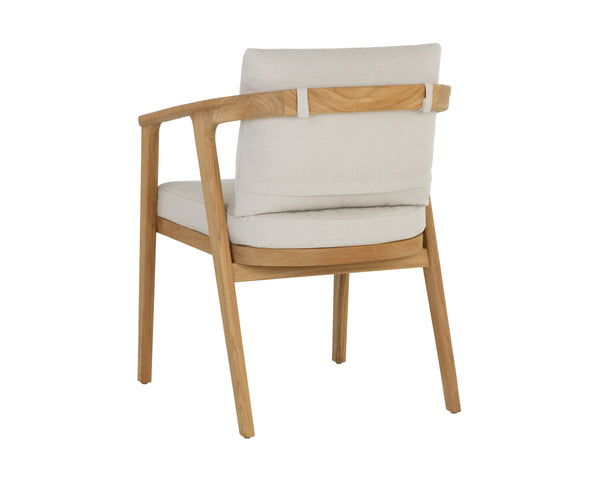 Sunpan Coraline Outdoor Dining Armchair in Palazzo Cream - Stylish, Durable Teak Frame for Any Space