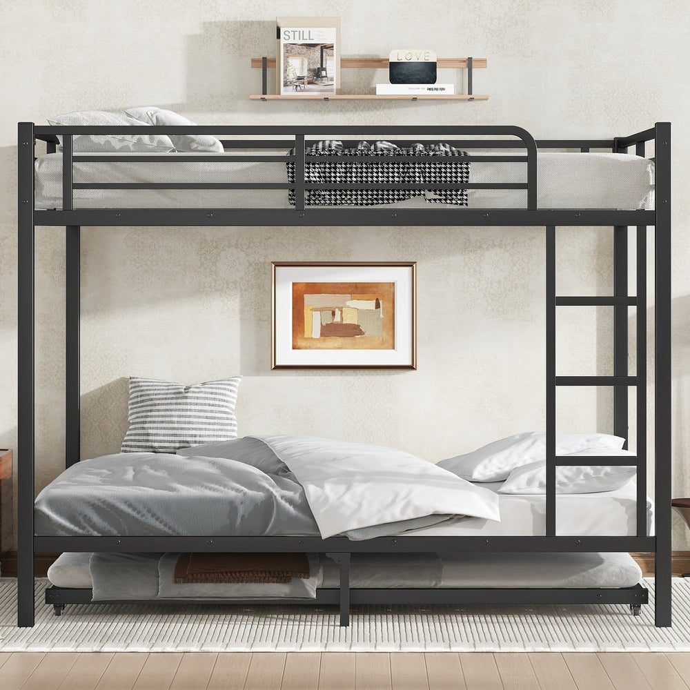 English Elm Full Metal Bunk Bed With Twin Trundle - Stylish, Space-Saving Design For Families And Guests! W1580S00129