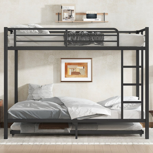 English Elm Full Metal Bunk Bed With Twin Trundle - Stylish, Space-Saving Design For Families And Guests! W1580S00129