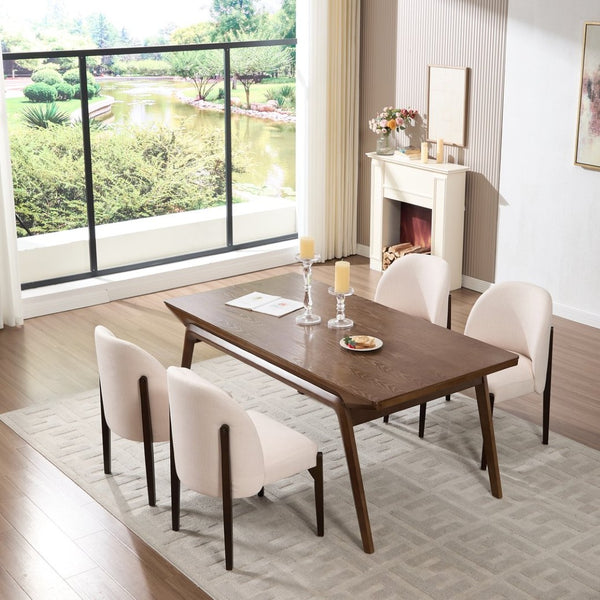 English Elm Wooden Wingback Dining Chairs Upholstered Farmhouse Modern Set with Lumbar Support Beige W3244P429255