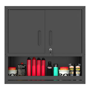 English Elm Metal Wall Mounted Steel Cabinet Locking Doors Open Drawer Garage Workshop Storage T2398P374169