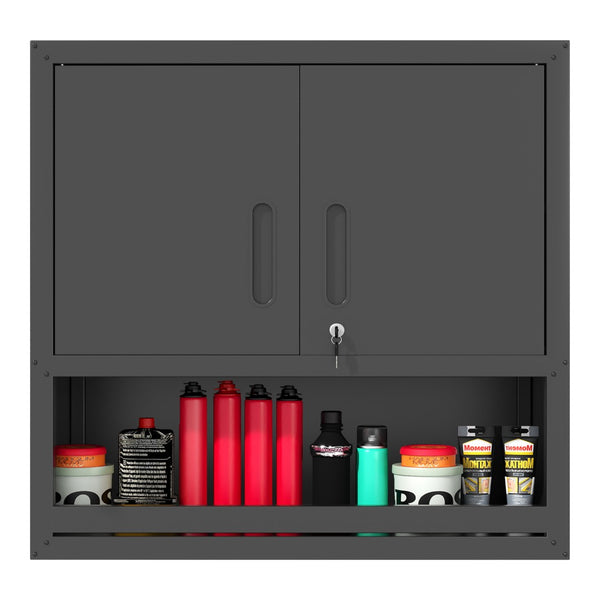 English Elm Metal Wall Mounted Steel Cabinet Locking Doors Open Drawer Garage Workshop Storage T2398P374169