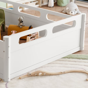 English Elm Twin Low Profile Floor Bed with Guardrails Pine Wood Frame Minimalist Bedroom White W1580P438792