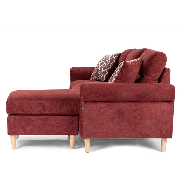 English Elm Reversible Tufted Velvet Sectional Sofa with Reversible Chaise, Nailhead Trim and Accent Pillows Red 34 L x 88 W x 23 H B089P389531