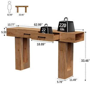 English Elm 63-Inch Farmhouse Console Table — 63" Long Sturdy Engineered MDF Entryway Sofa Hallway Display Surface Wood W1550P317441