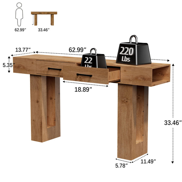 English Elm 63-Inch Farmhouse Console Table — 63" Long Sturdy Engineered MDF Entryway Sofa Hallway Display Surface Wood W1550P317441