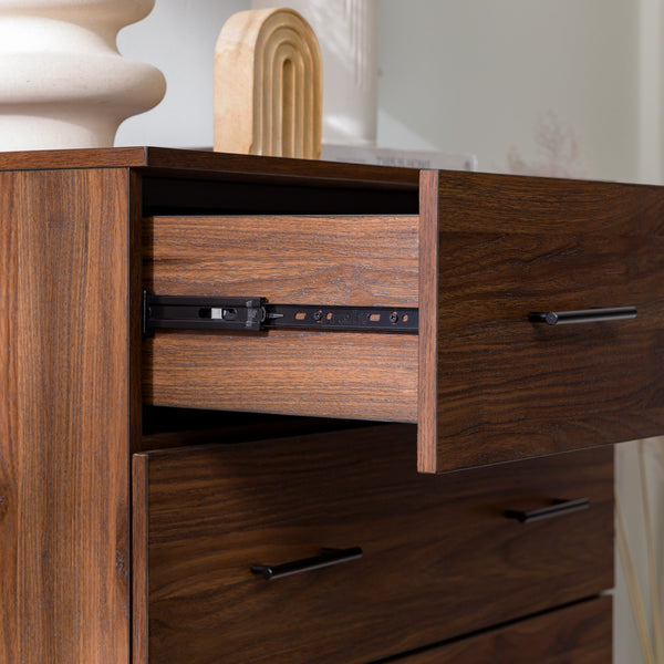 English Elm Walker Edison - Modern 4-Drawer Dresser Walnut with Tapered Metal Legs, Smooth Glides, Durable MDF Laminate Finish B185P326692