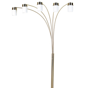 English Elm 84" 5-Head Floor Lamp Brushed Nickel with Marble Base, White Oval Shades, Metal Silver Pedestal LED Ready B072S00003