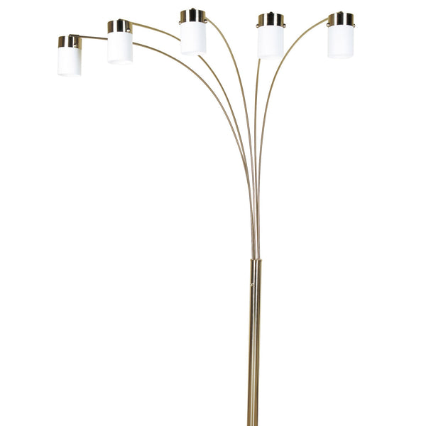 English Elm 84" 5-Head Floor Lamp Brushed Nickel with Marble Base, White Oval Shades, Metal Silver Pedestal LED Ready B072S00003