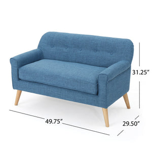 English Elm Christopher Knight Home® - Love mid-century two-seater loveseat with button-tufting, rolled arms, plush fabric and tapered legs Blue N771P202672E